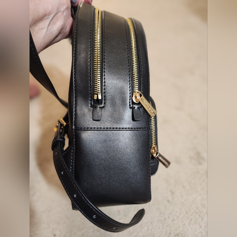 Michael Kors Black Pebbled Leather Backpack Gold Hardware NWT $498 - Picture 7 of 13